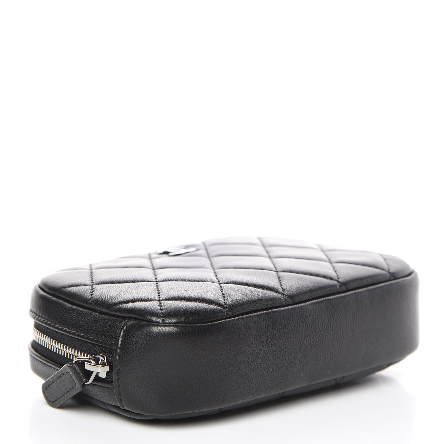 Lambskin Quilted Small Curvy Pouch Cosmetic Case Black