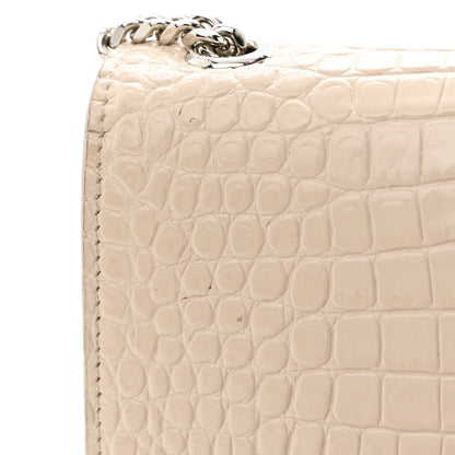 Saint Laurent Calfskin Crocodile Embossed Medium Classic Monogram Kate Tassel Satchel Nude Powder 11 of 12