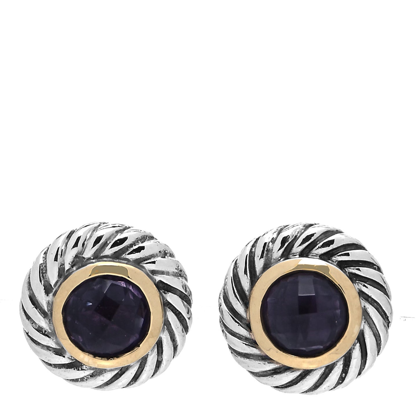 Sterling Silver 18K Yellow Gold Amethyst Cookie Cable Earrings