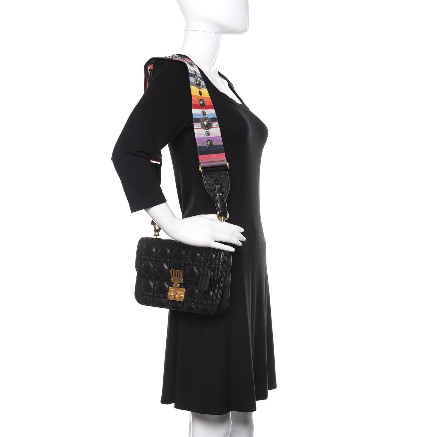 Lambskin Cannage Large Dioraddict Flap J’Adior Strap Black