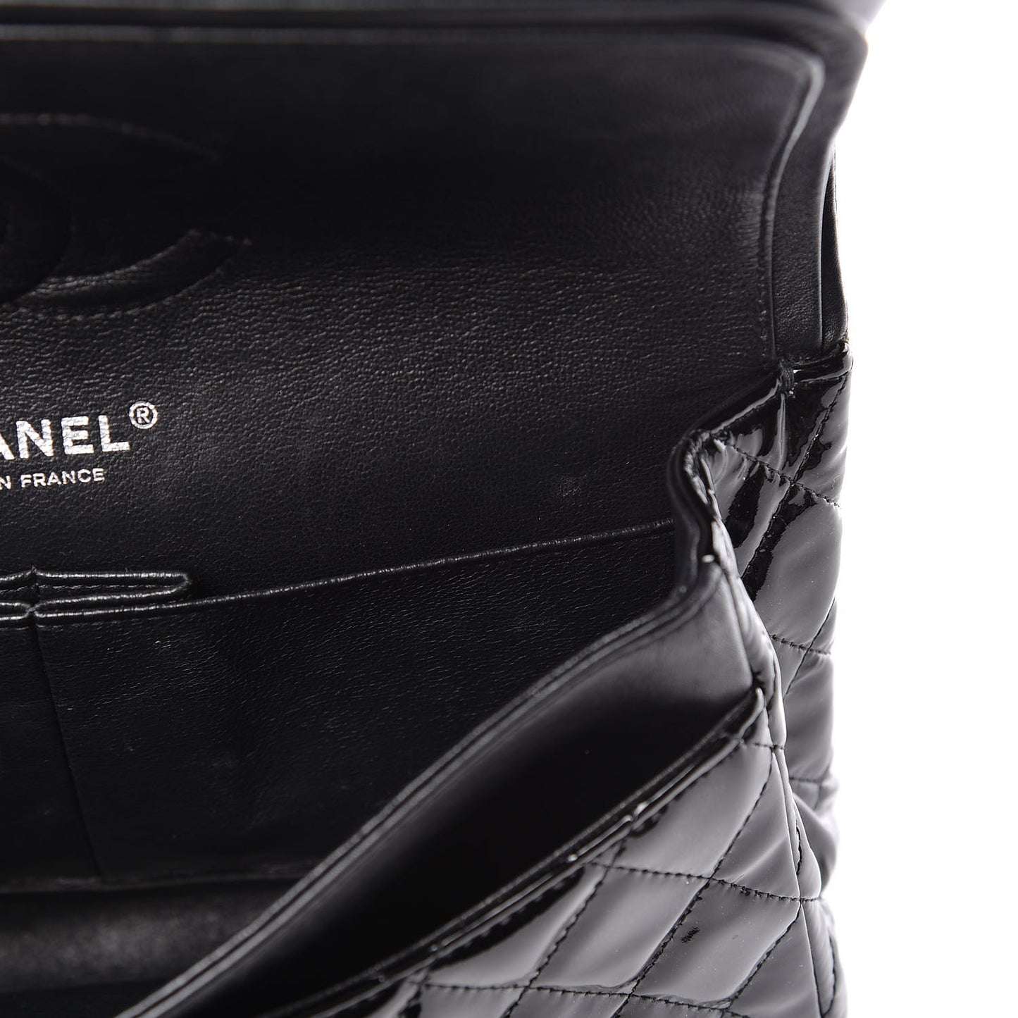 Patent Quilted Medium Double Flap Black