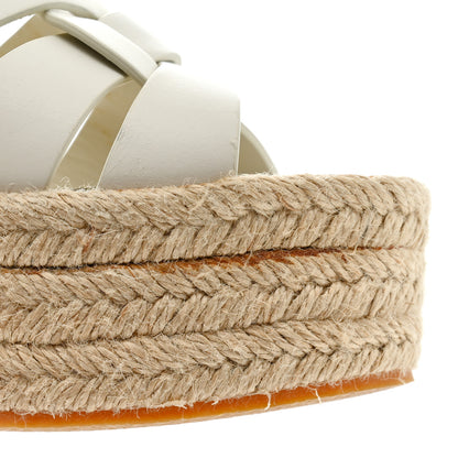 Saint Laurent Calfskin Tribute 95 Platform Espadrille Wedge Sandals 39 Porcellana 13 of 15