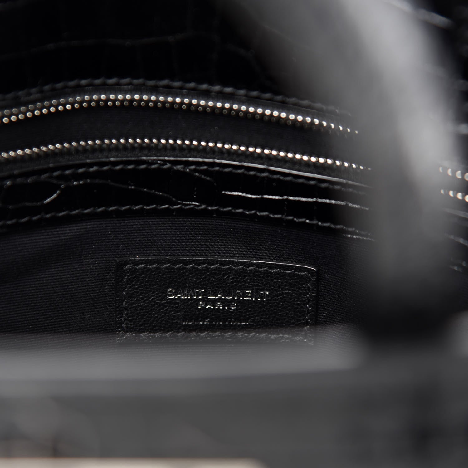 Saint Laurent Shiny Calfskin Crocodile Embossed Small Manhattan Shopper Tote Black 9 of 11