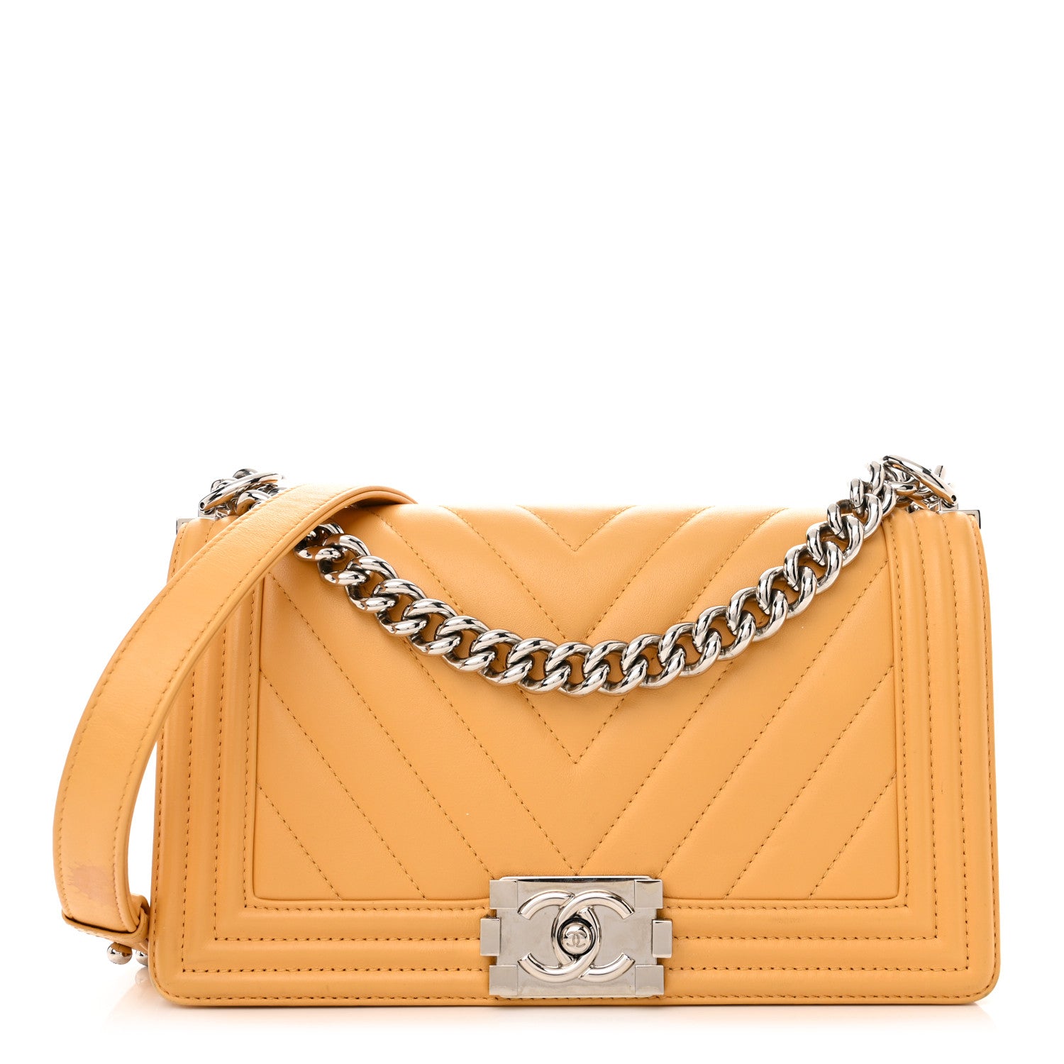 Chanel Calfskin Chevron Quilted Medium Boy Flap Yellow 1 of 15