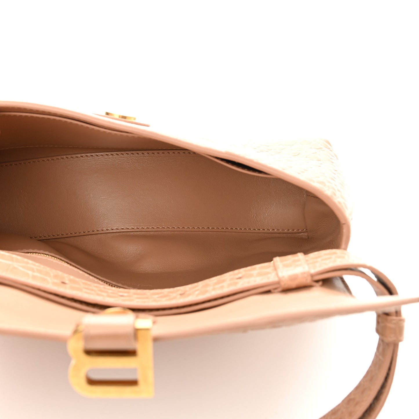Extra Supple Calfskin Crocodile Embossed XS Downtown Shoulder Bag Nude Beige