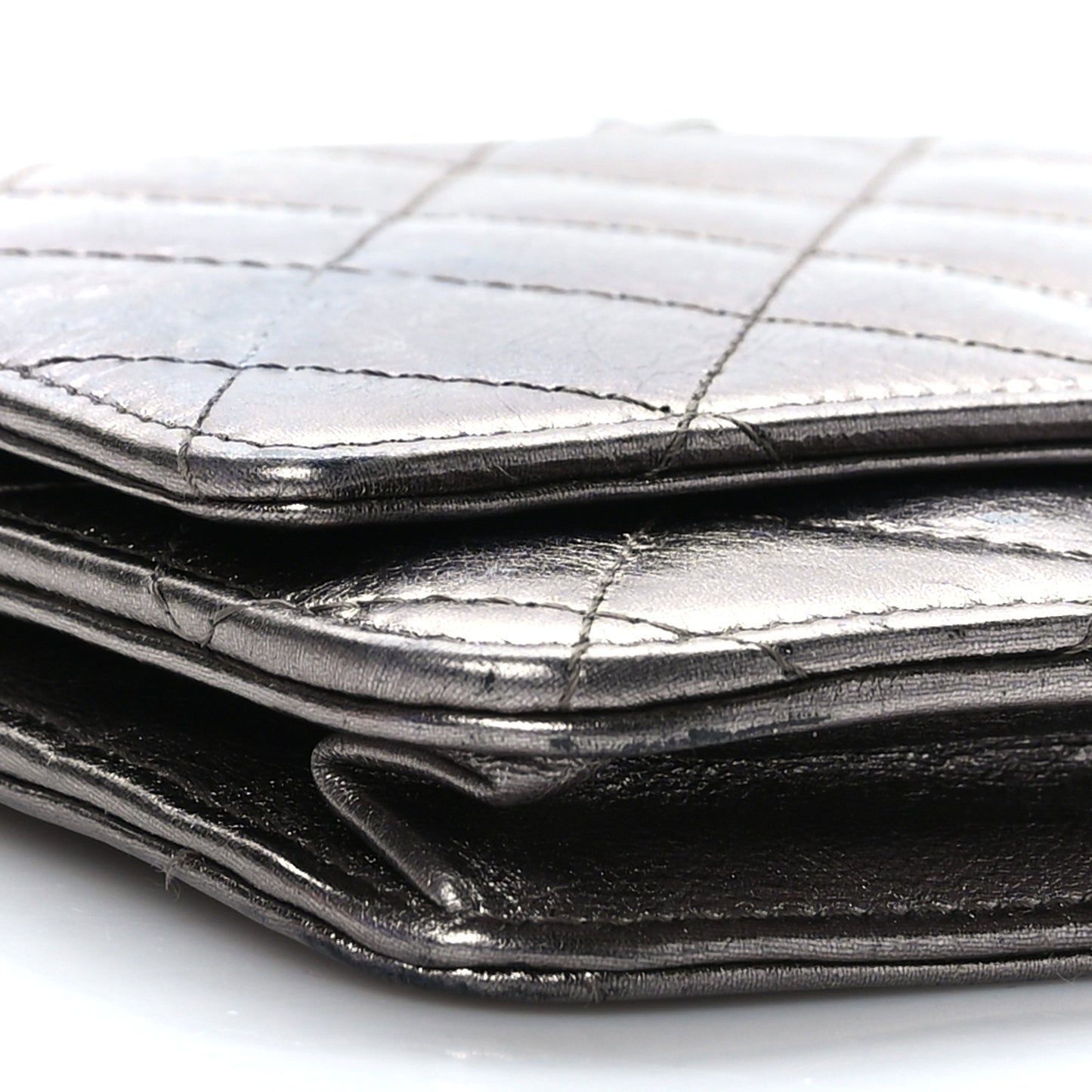 Metallic Aged Calfskin Quilted Reissue Wallet On Chain WOC Bronze