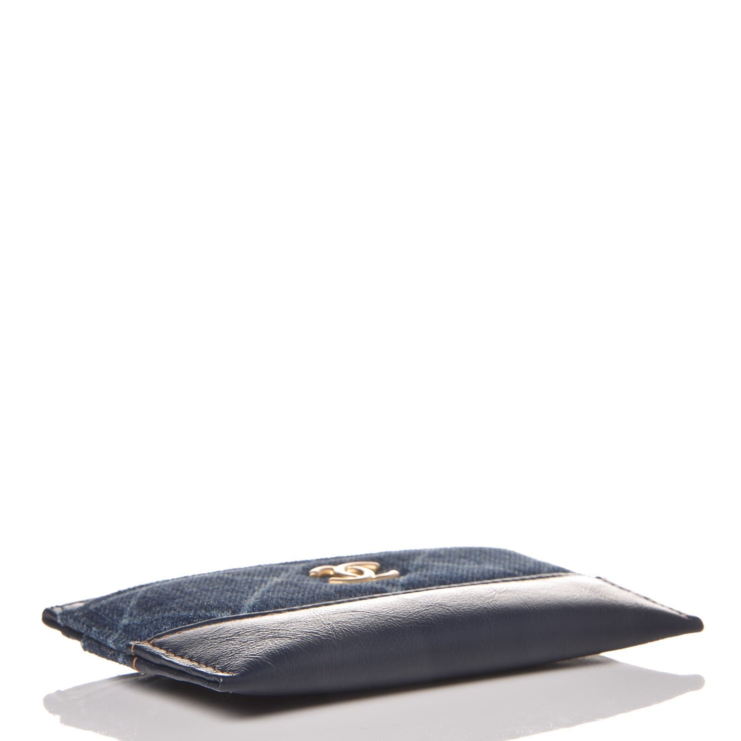 Denim Aged Calfskin Quilted Gabrielle Card Holder Blue