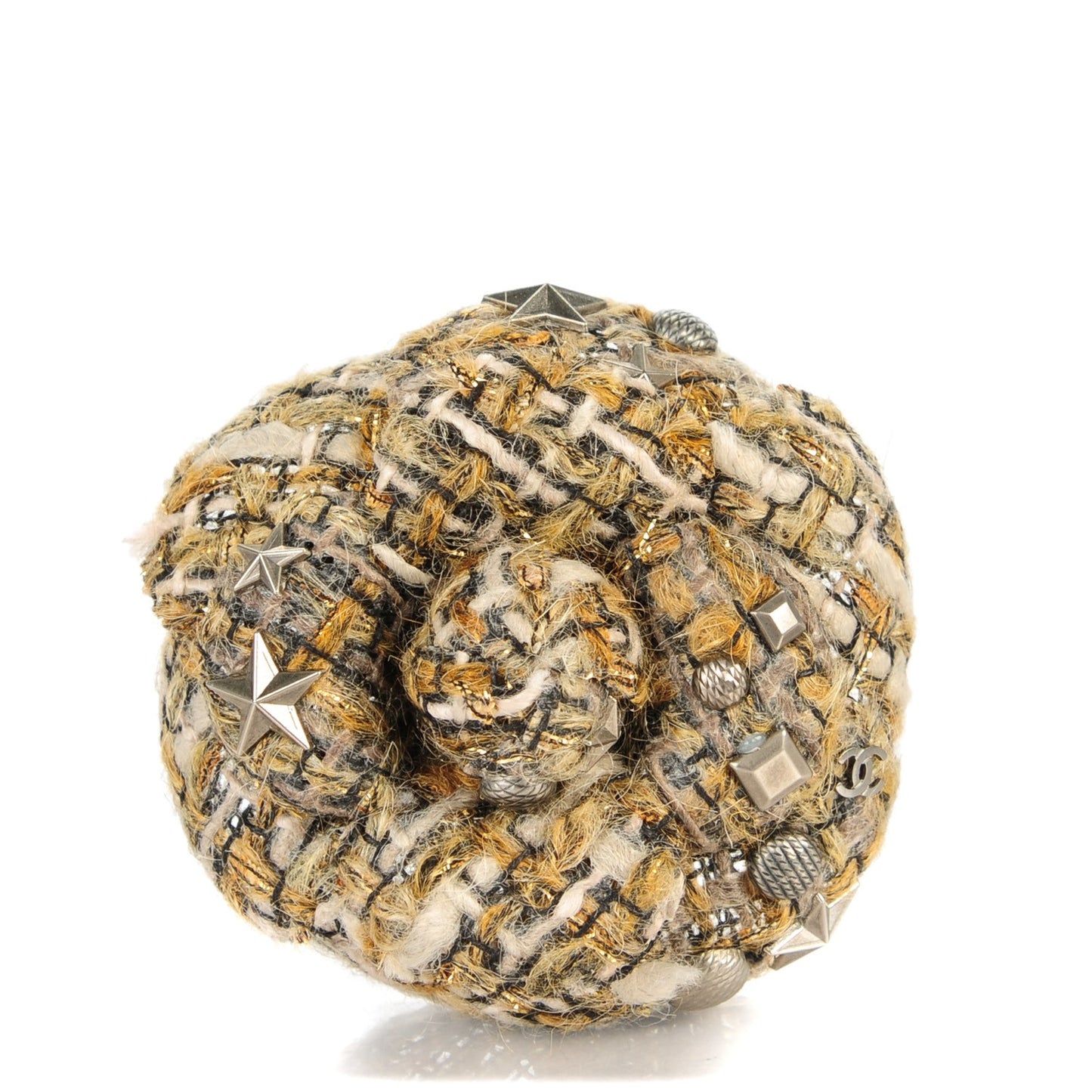 Tweed Embellished Camellia Pin Brooch Gold Silver