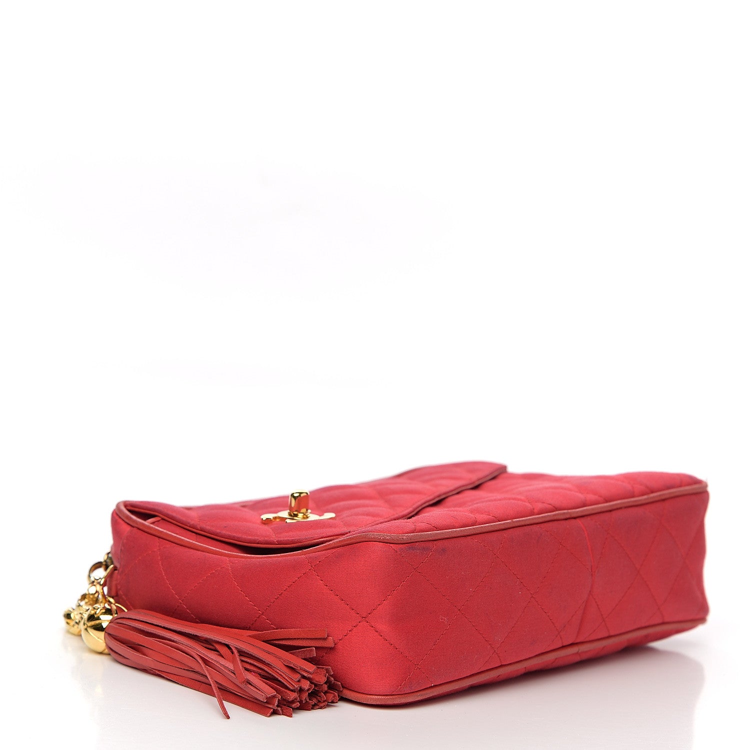 Chanel Satin Quilted CC Tassel Camera Case Red 3 of 15