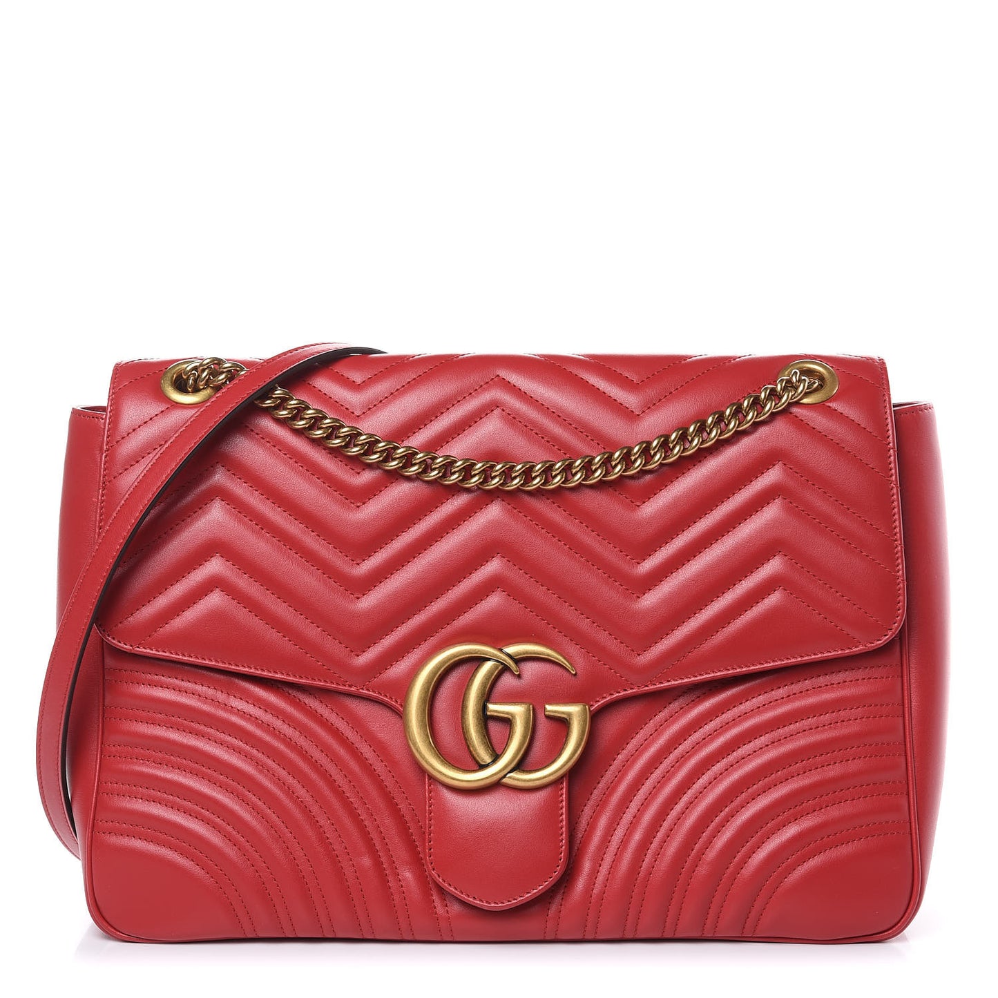 Calfskin Matelasse Large GG Marmont Shoulder Bag Hibiscus Red
