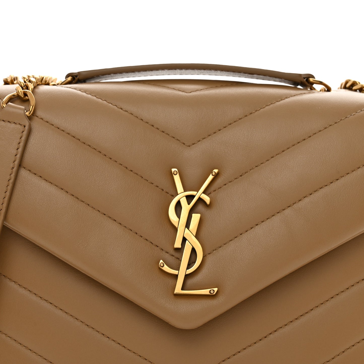 Calfskin Y Quilted Monogram Small Loulou Chain Satchel Dark Natural