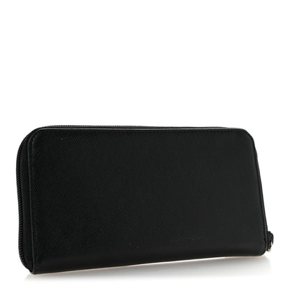 Prada Saffiano Triangle Zip Around Wallet Black 3 of 11