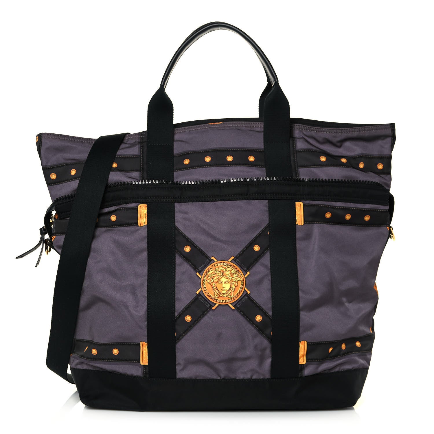 Versace Nylon Tribute Print Convertible Tote Grey 1 of 13