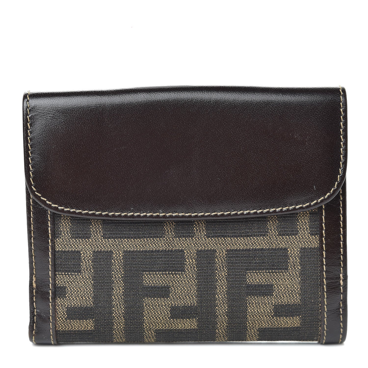 Fendi Zucca Calfskin Compact Wallet Tobacco 1 of 6