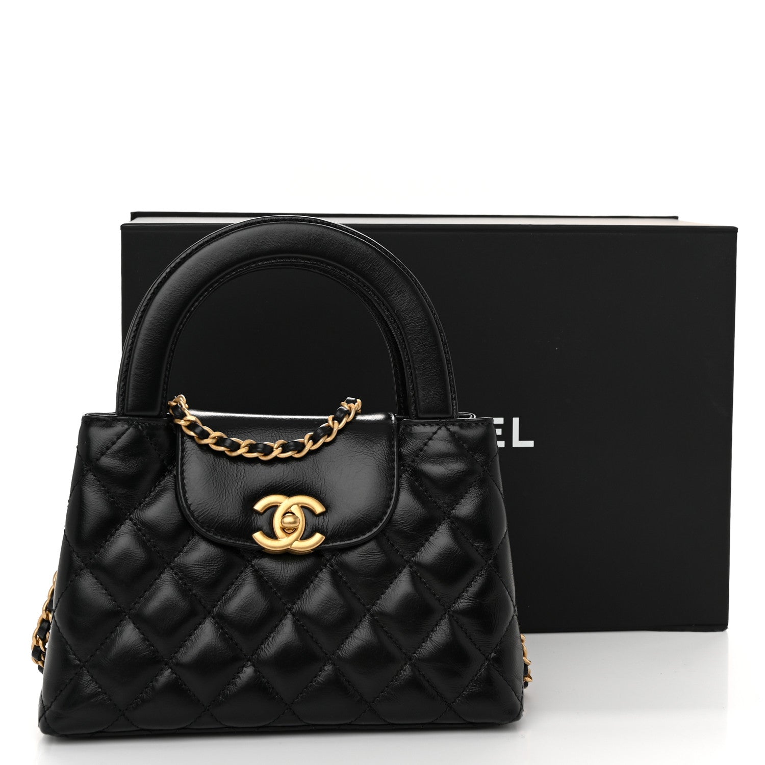 Chanel Shiny Aged Calfskin Quilted Nano Kelly Shopper Black 11 of 11