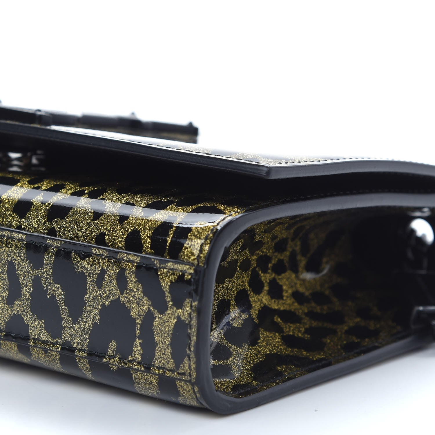 Saint Laurent Patent Glitter Leopard Small Classic Monogram Kate Chain Wallet Black Gold 8 of 8