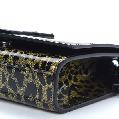 Saint Laurent Patent Glitter Leopard Small Classic Monogram Kate Chain Wallet Black Gold 8 of 8