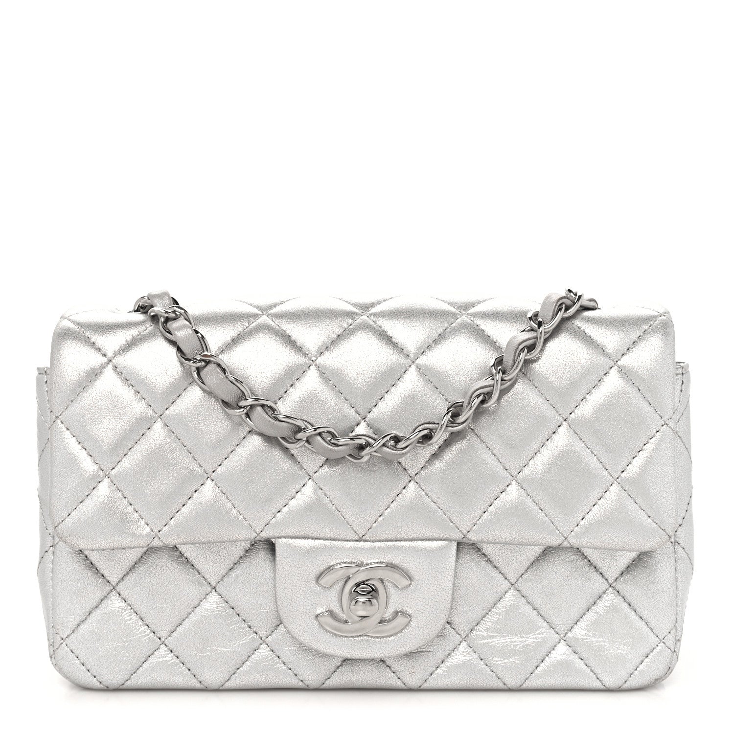 Chanel Metallic Lambskin Quilted Mini Rectangular Flap Silver 1 of 11