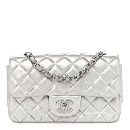 Chanel Metallic Lambskin Quilted Mini Rectangular Flap Silver 1 of 11
