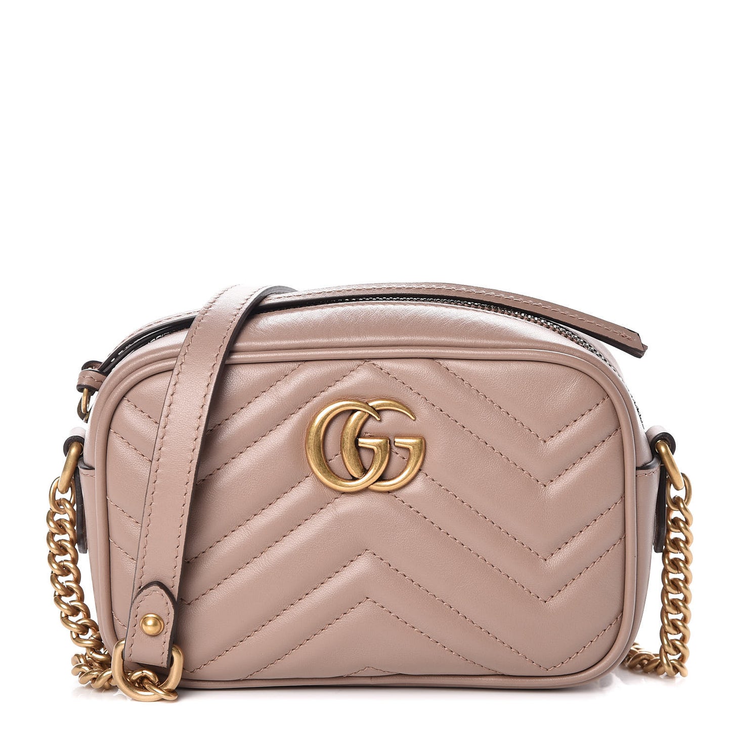 Calfskin Matelasse Mini GG Marmont Chain Shoulder Bag Nude