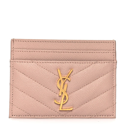 Saint Laurent Grain De Poudre Matelasse Chevron Monogram Credit Card Case Pale Pink 1 of 8