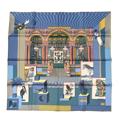 Hermes Silk Twill Grande Theatre Nouveau Scarf 90 Bleu Jean Vert Moutarde 1 of 8