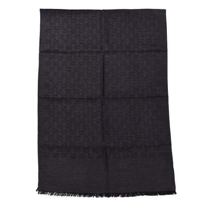 Gucci Wool Silk Monogram Fringe Scarf Grey Black 3 of 5