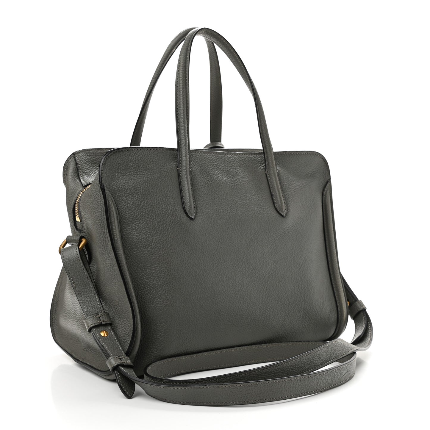 Pebbled Calfskin Small Skull Padlock Zip Around Tote Grey
