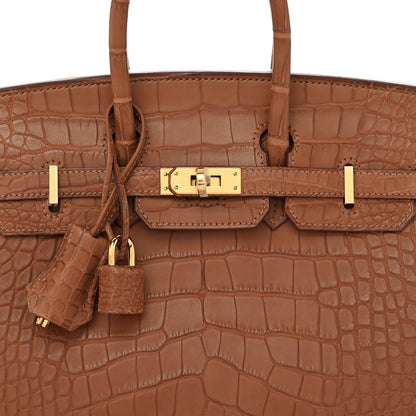 Hermes Matte Alligator Birkin Sellier 25 Gold 5 of 14