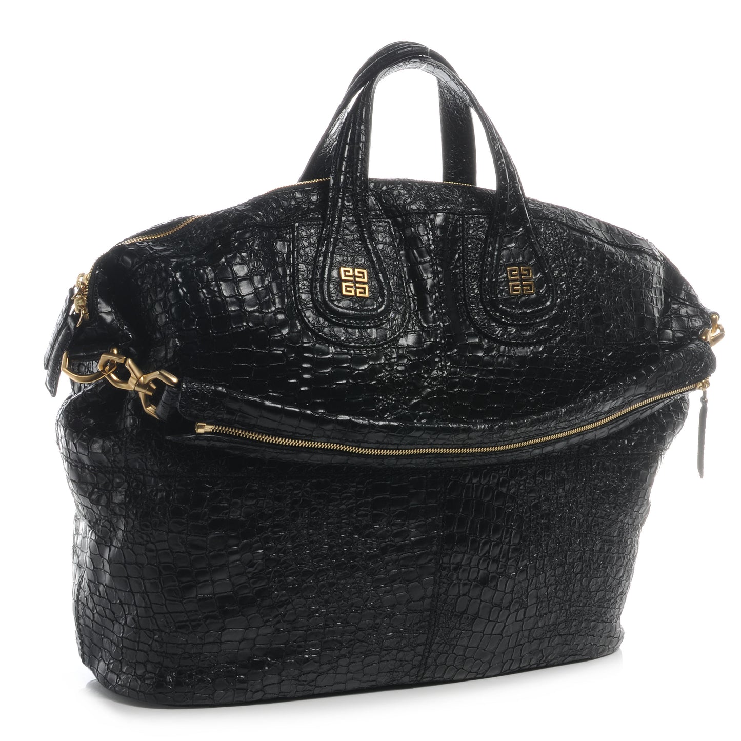 Calfskin Crocodile Embossed Large Nightingale Black