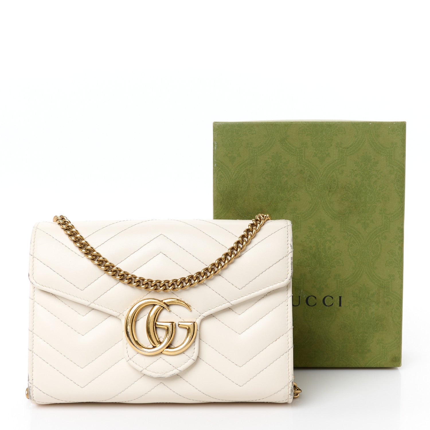 Gucci Calfskin Matelasse GG Marmont Chain Wallet Mystic White 14 of 14