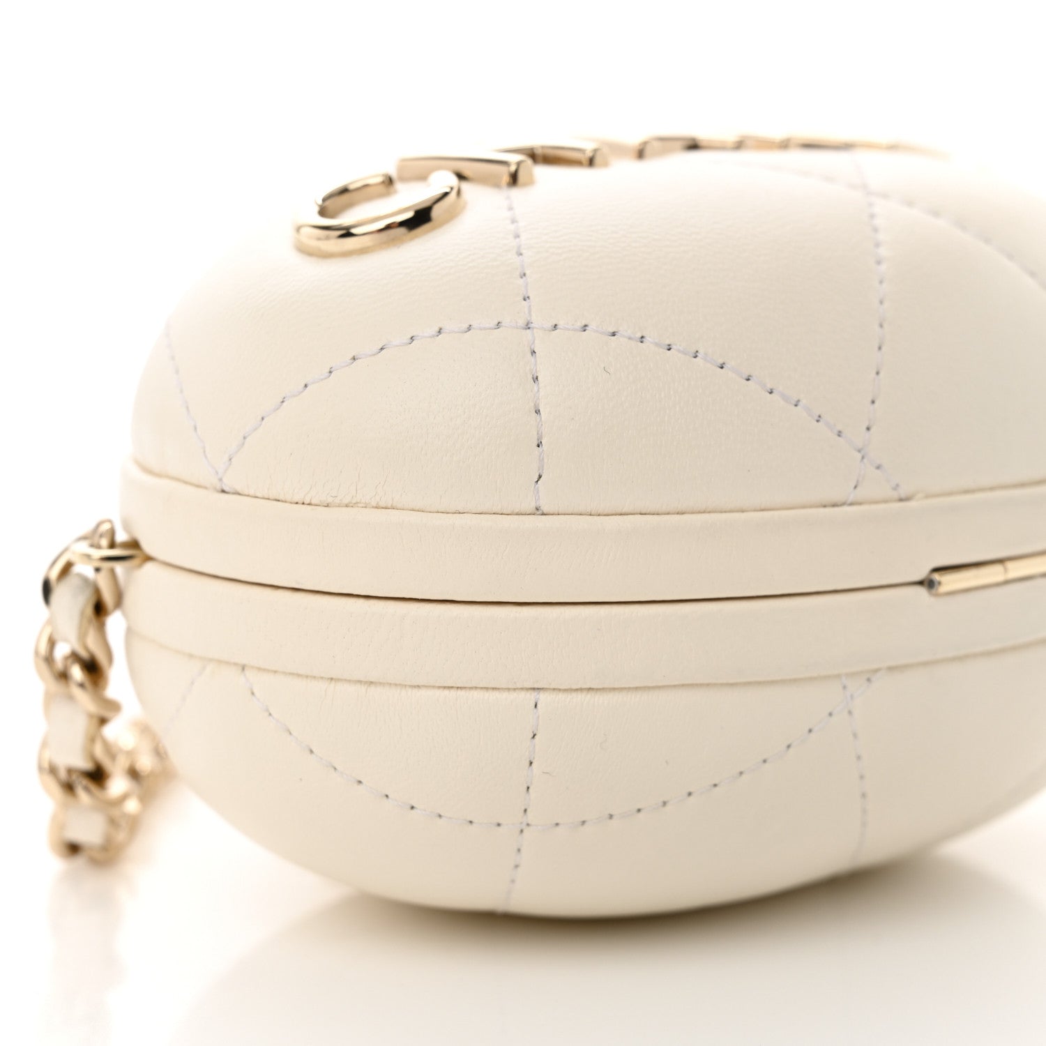 Chanel Lambskin Quilted Oval Minaudiere Chain Clutch White 8 of 12