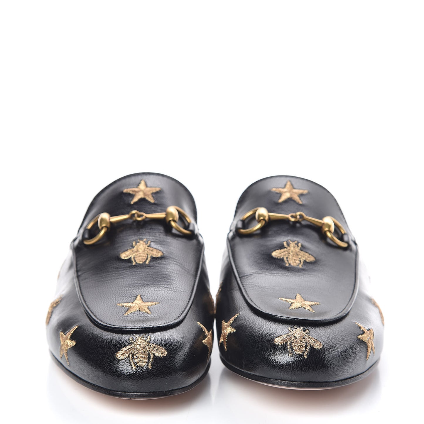 Goatskin Bee Star Embroidered Womens Princetown Slippers 37 Black