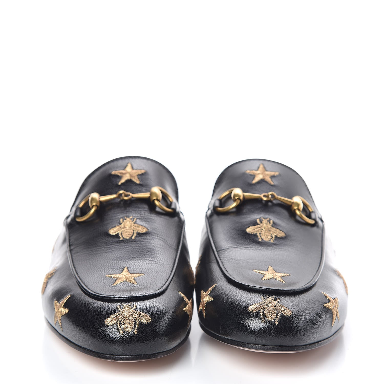 Gucci Goatskin Bee Star Embroidered Womens Princetown Slippers 37 Black 2 of 9