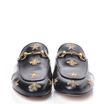 Gucci Goatskin Bee Star Embroidered Womens Princetown Slippers 37 Black 2 of 9