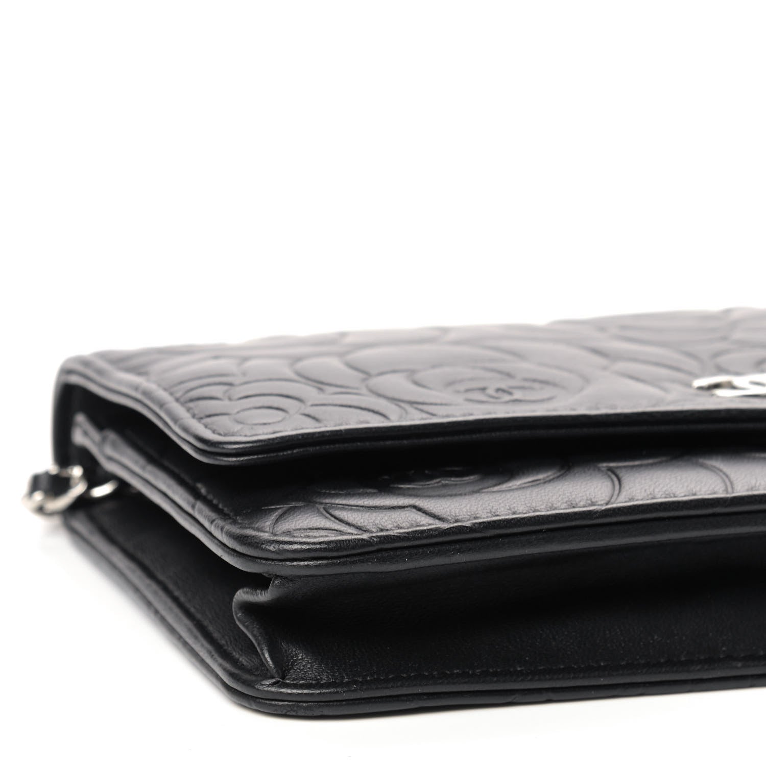 Chanel Lambskin Camellia Embossed Wallet on Chain WOC Black 6 of 9