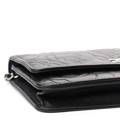 Chanel Lambskin Camellia Embossed Wallet on Chain WOC Black 6 of 9
