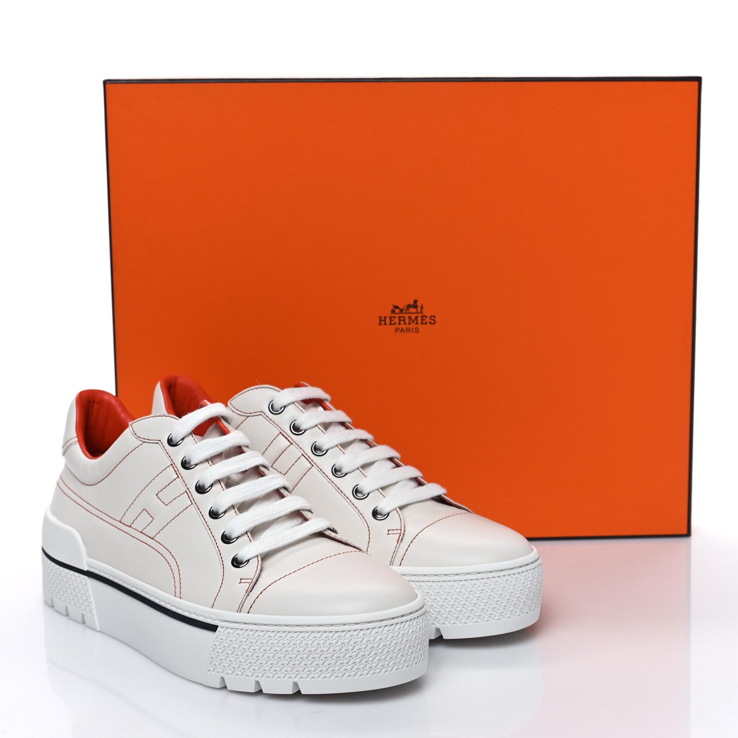 Hermes Calfskin Womens Voltage Sneakers 38.5 White Orange 2 of 8