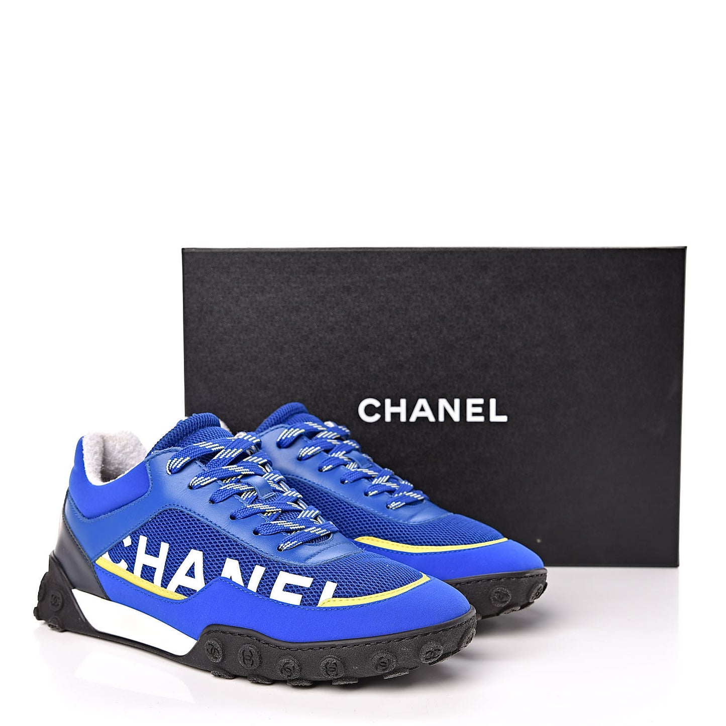 Calfskin Mesh Lycra Womens Logo Sneakers 39 Royal Blue