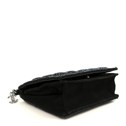 Chanel Suede Crystal Quilted Evening Clutch Black Blue 4 of 11