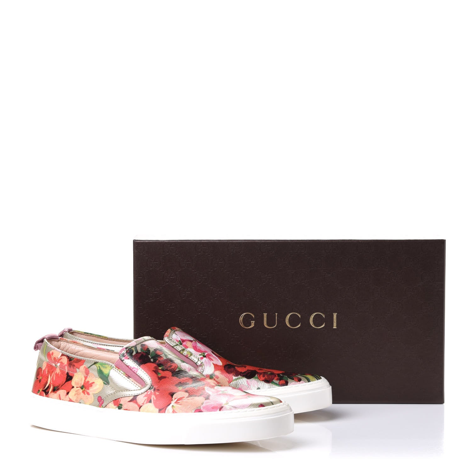 Gucci Calfskin Blooms Print Womens Slip On Sneakers 38.5 Gold Multicolor Dry Rose 11 of 11