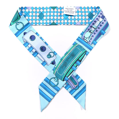 Hermes Silk Colliers De Chiens Remix Twilly White Turquoise 1 of 4