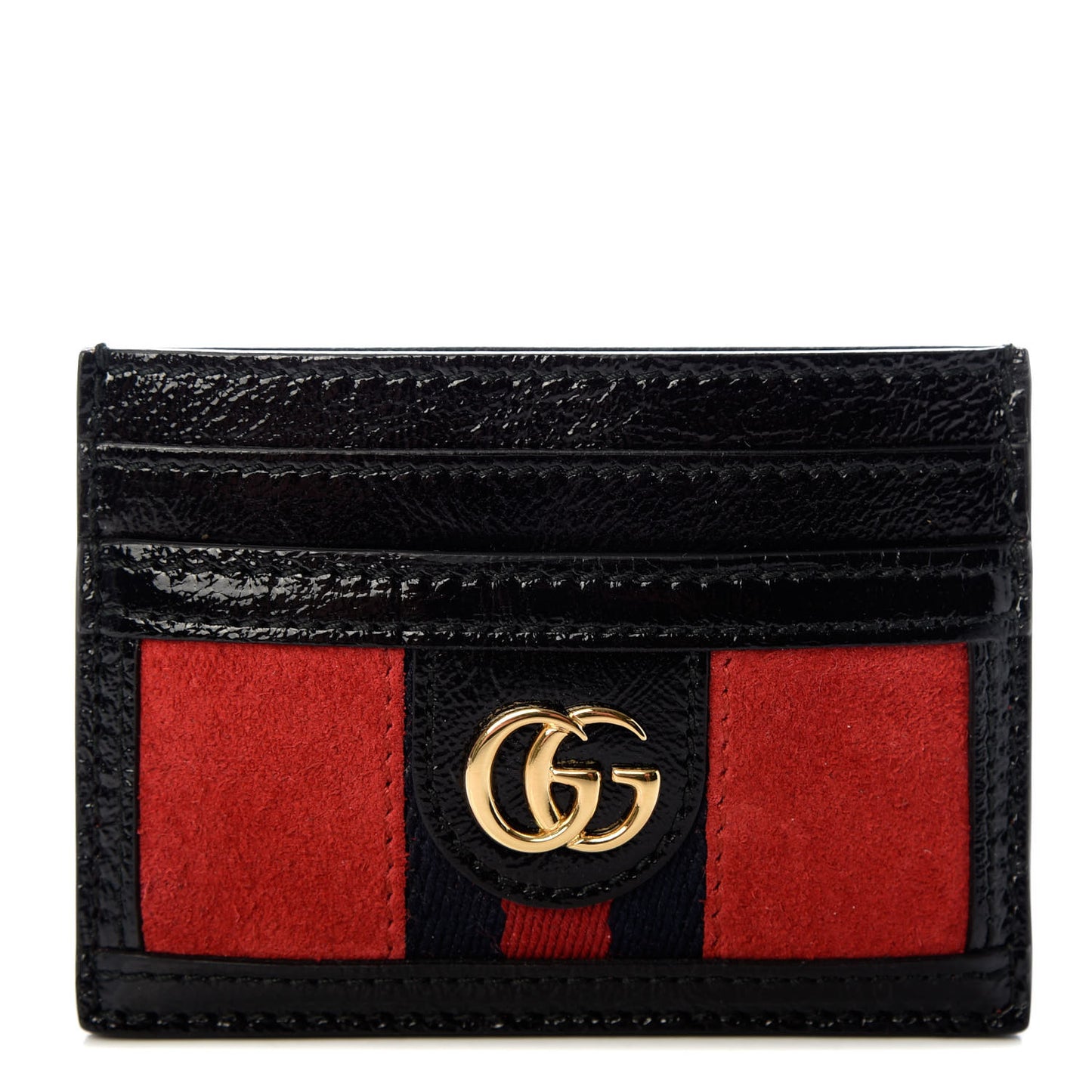 Suede Patent Ophidia Card Holder Hibiscus Red Black