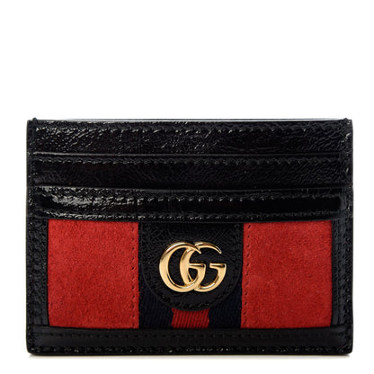 Gucci Suede Patent Ophidia Card Holder Hibiscus Red Black 1 of 7