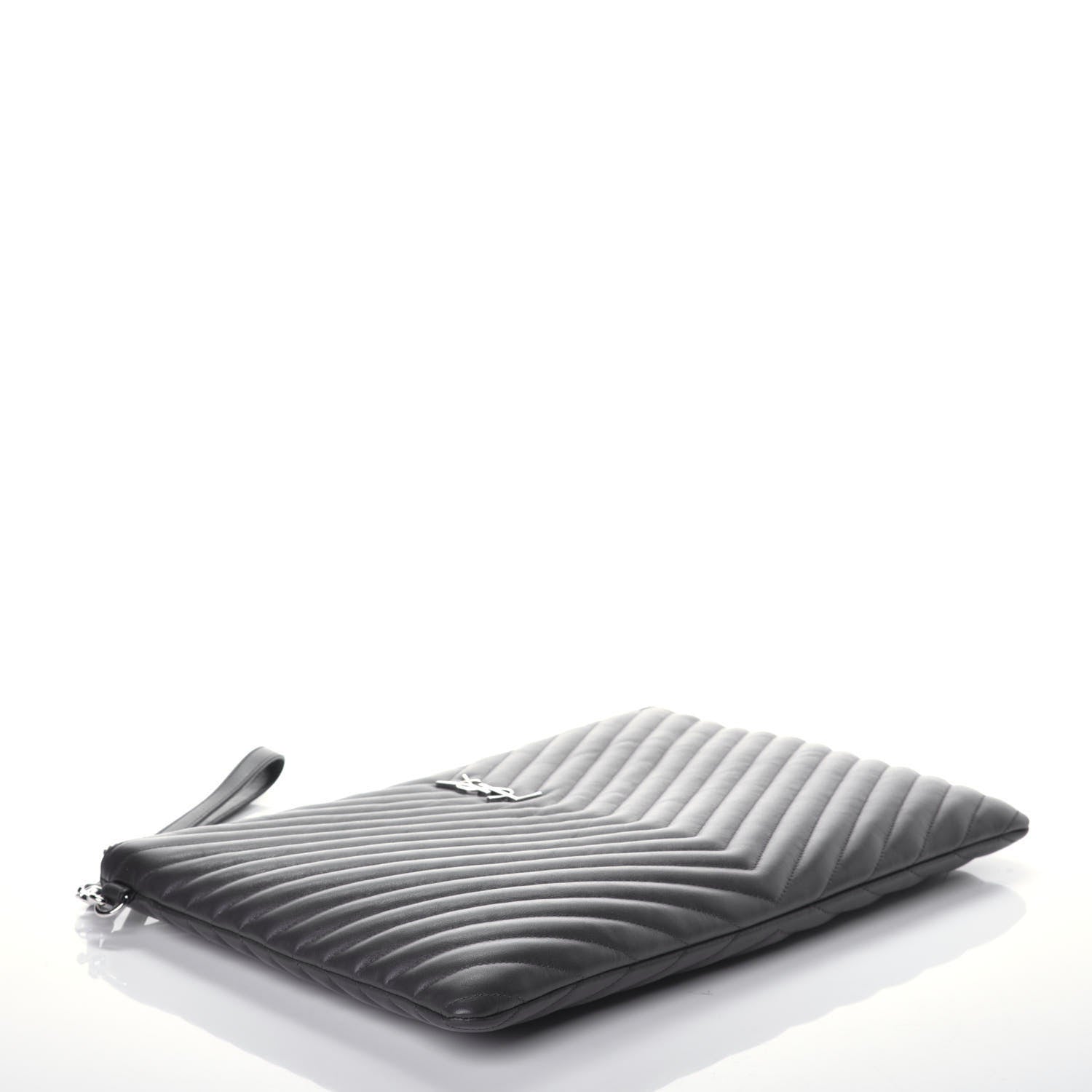 Saint Laurent Calfskin Matelasse Chevron Cassandre Monogram Document Holder Coal 4 of 10