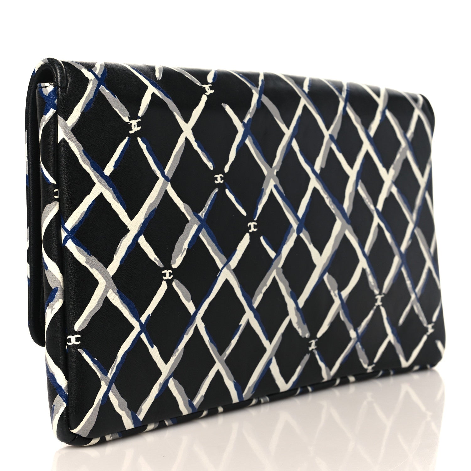 Chanel Lambskin Printed Quilt Flap Clutch Black White 3 of 9
