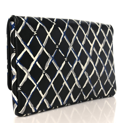 Chanel Lambskin Printed Quilt Flap Clutch Black White 3 of 9