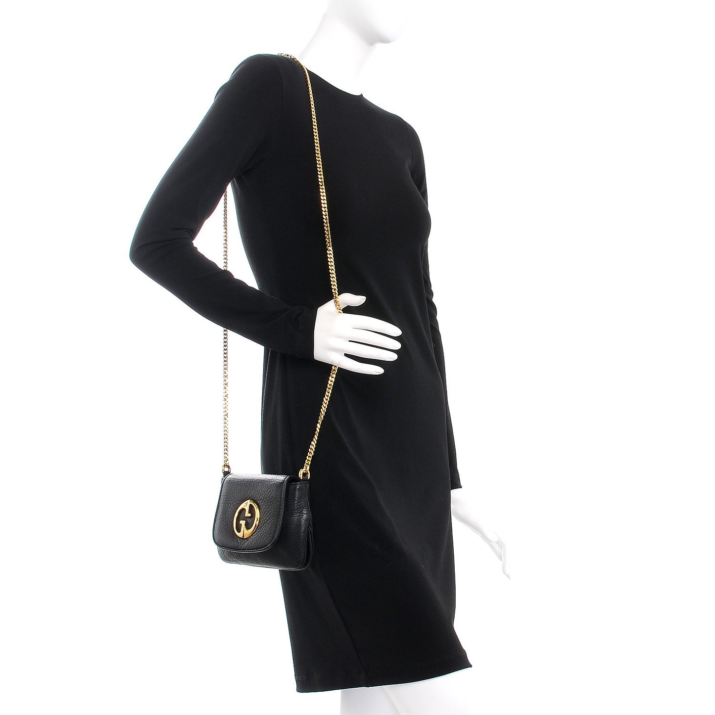 Pebbled Calfskin Small 1973 Chain Shoulder Bag Black