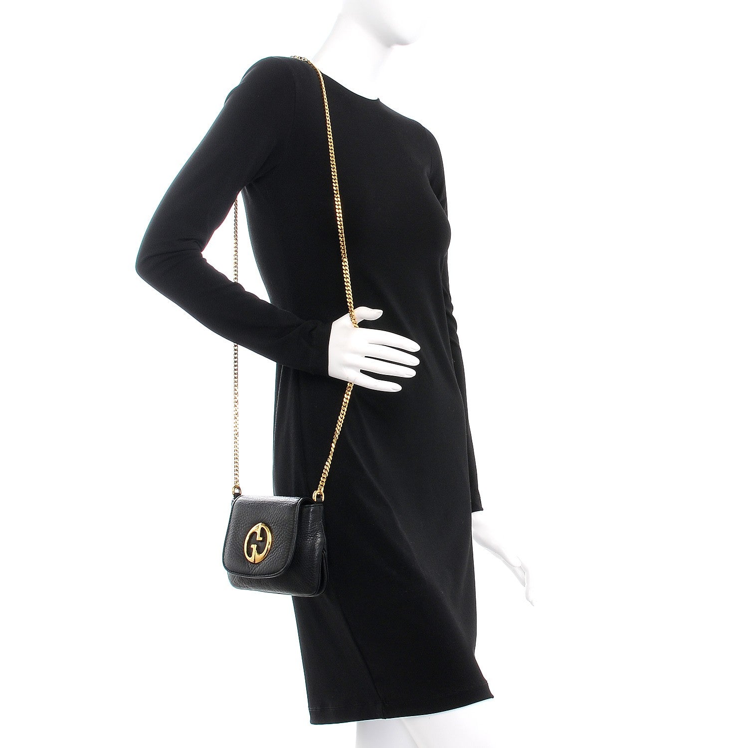 Gucci Pebbled Calfskin Small 1973 Chain Shoulder Bag Black 2 of 11