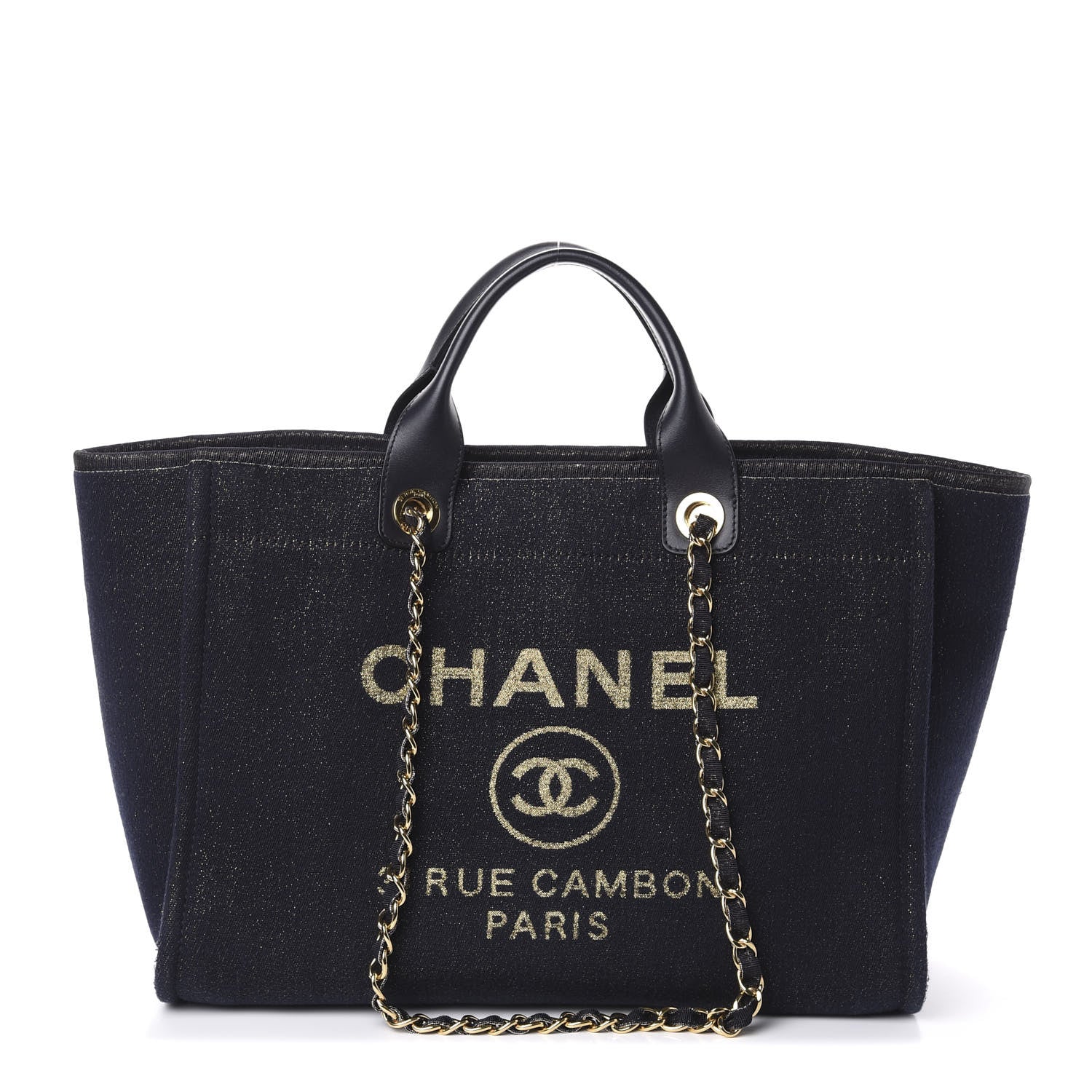 Chanel Lurex Canvas Medium Deauville Tote Navy Blue Gold 1 of 10